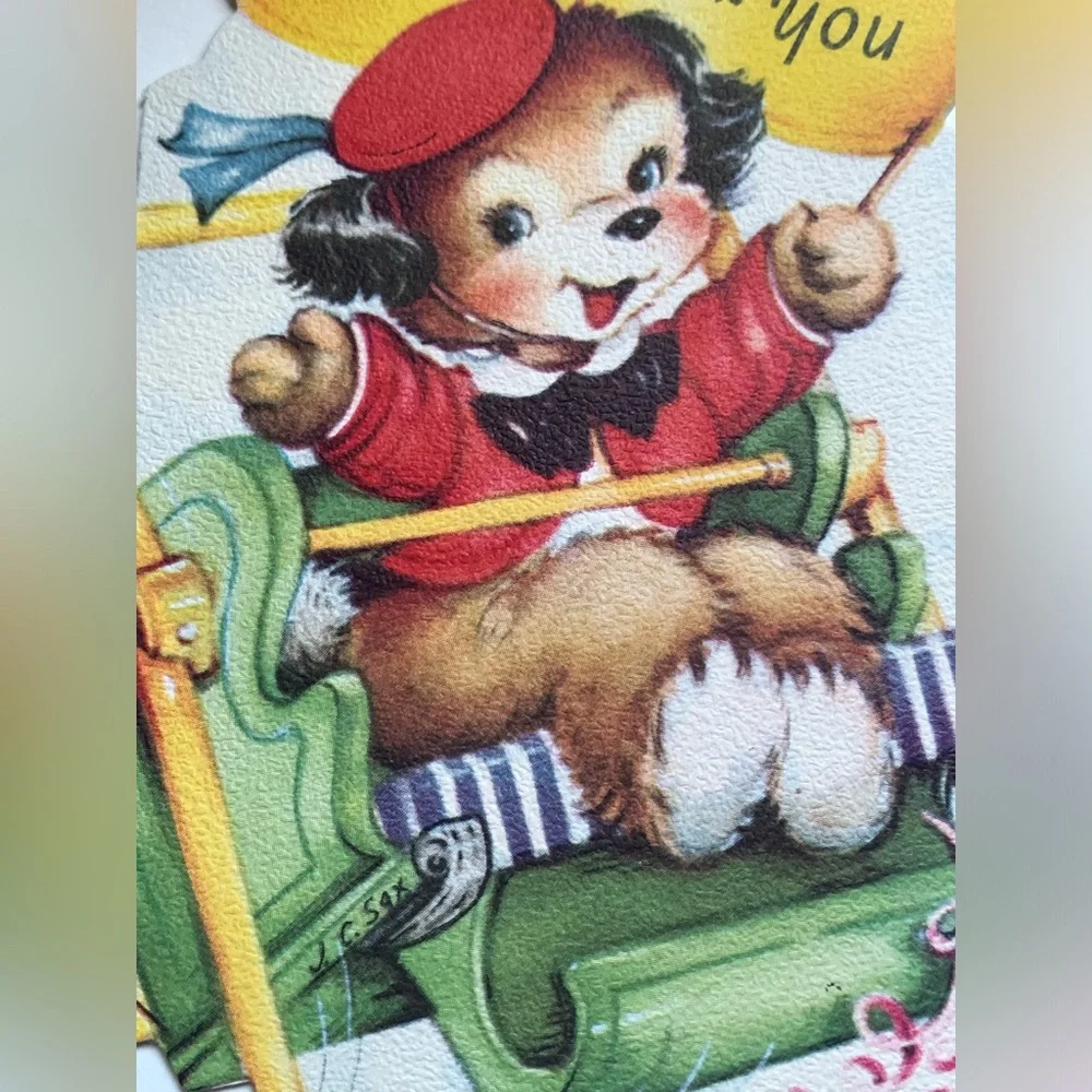 Vintage 1950’s Puppy Dog Ferris Wheel Happy Birthday Card
